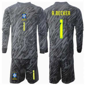 Brasilien Alisson Becker #1 Målvakt Borta Kläder Barn Copa America 2024 Långärmad (+ Korta byxor)